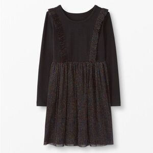 Hanna Andersson Girls' Black Long Sleeve Sparkle Dress In Soft Tulle Size 5